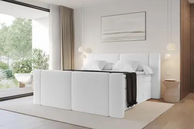 Produktbild von ALTDECOR Boxspringbett mit Fußteil - H3/H4 Matratze und Topper - EVON-Z KING - 160x200 - Weiß - Doppelbett, Boxbett, Polsterbett mit Bettkasten mit Stauraum und Kopftei