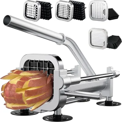 Image de Coupe-frites Schneider en acier inoxydable, avec 3 épaisseurs de coupe : 1/2, 3/8 et 1/4 de pouce, pour les pommes de terre et les fruits