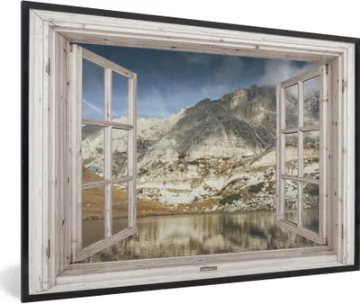 Produktbild von MuchoWow® Gerahmtes Poster Aussicht - Wasser - Berge 90x60 cm - Poster mit Schwarzem Bilderrahmen Wandposter Rahmen Foto Bilder - Fotorahmen - Foto-Plakat
