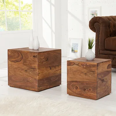 Produktbild von Invicta Interior 2er Set Würfel-Beistelltische aus Sheesham Massivholz, MAKASSAR stone finish natur, 40x40x40 cm & 30x30x30 cm, Tragkraft bis 60 kg, kein Aufbau erforderlich.