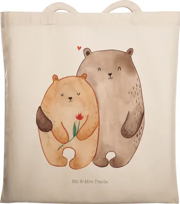 Produktbild von Mr. & Mrs. Panda Shopping Tasche Bären Liebe - Transparent - Geschenk, Einkaufstüte, Kuscheln, Hochzeitstag, Jutebeutel, Freund, Hochzeit, Laptoptasche, Verknallt, Blume