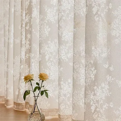 Imagen del producto de Cortina de encaje con estampado de flores de mariposa, tejido jacquard, 120 x 80 cm, ideal para el salón