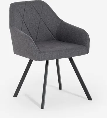 Image de Chaise en tissu avec accoudoirs pour salle à manger et cuisine Rakna - Gris foncé