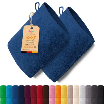 Produktbild von EllaTex PARIS 2er Set Waschhandschuhe 15x21 cm – 100% Baumwolle, 500 g/m² Frottier, in Farbe: Königsblau