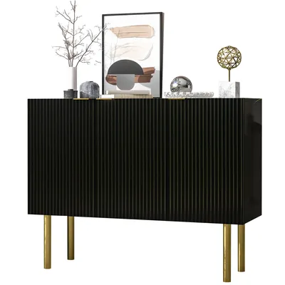 Produktbild von AIORBER Modernes Sideboard aus MDF mit Metallbeinen, verstellbaren Regalböden, viel Stauraum, 120x42x93cm – Schwarz