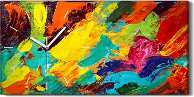 Produktbild von Wohnzimmer-Bild Leinwand Uhr Geräuschlos 60x30 Ölgemälde Abstrakte Kunst - weiße Hände