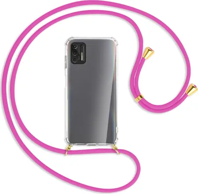 Produktbild von Handykette Backcover-Schutzhülle mit Band (Metall goldfarben) für Motorola Moto G Pro 2021 - hot pink