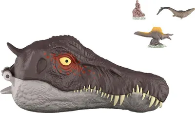 Produktbild von Jurassic World Rebirth, kleines Abenteuer-Spielset in Form eines Spinosaurus-Kopfes, interaktive Funktionen und Figuren, 4 Jahr(e), Braun, Grau, Kunststoff