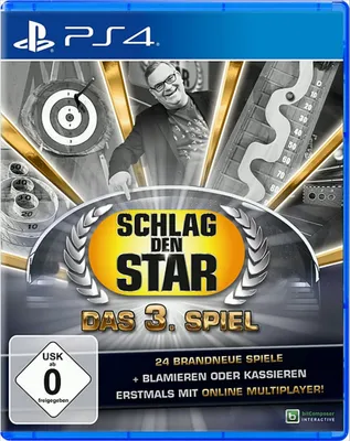 The image is a video game box cover for 'Schlag Den Star 3' on PS4.