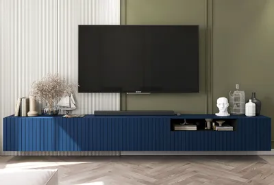 Produktbild von TV-Wandschrank TV-Schrank Glamour Elpis + Elpis 2 Modern Lindner Möbel 300cm x 37,5cm x 36,5cm Farbe: Marineblau matt - Italienische Tiefmattfolie