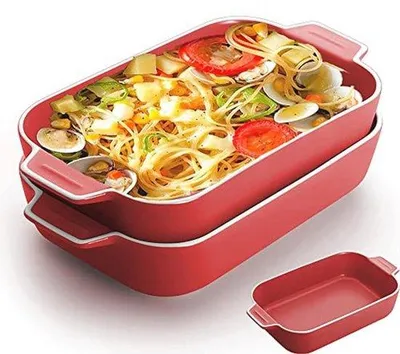 Produktbild von Famanu Keramische Backformen für Lasagne - 2 Stück 9 x 5 Zoll mit Griffen