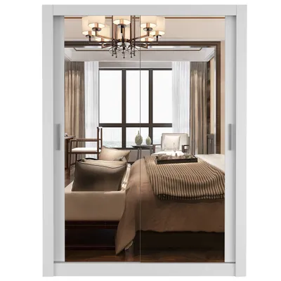 Produktbild von Schwebetürenschrank Kleiderschrank Schrank 150cm Weiß/Weiß mit zwei Spiegeln MILAN
