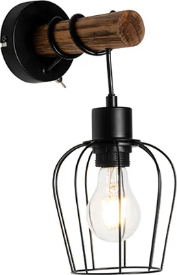 Produktbild von QAZQA - Landhaus I Vintage Ländliche Wandlampe schwarz mit Holz - Stronk I Wohnzimmer I Schlafzimmer - Rund - LED geeignet E27