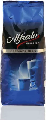 A bag of Alfredo Espresso Cremazzurro coffee beans.
