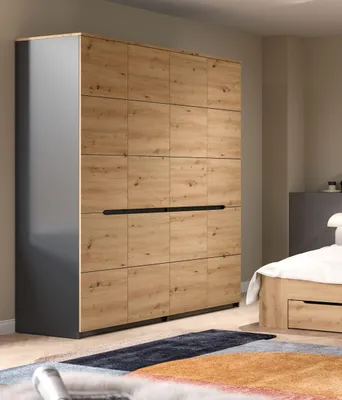 Produktbild von Canu Kleiderschrank 4 Türen grau, Eiche Nachbildung.