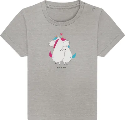 Produktbild von Mr. & Mrs. Panda  T-Shirt Einhorn Mitteilung 0. - 6. Monat - Heather Grey - Geschenk, Einhörner, Baby Kurzarmshirt, Babyshirt, Liebe, Unicorn, Organic, Spruch, Top