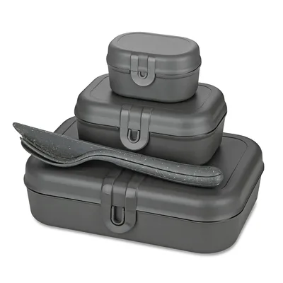 Zdjęcie produktu dla koziol zestaw lunch box / sztućce PASCAL READY 7168701 popielaty