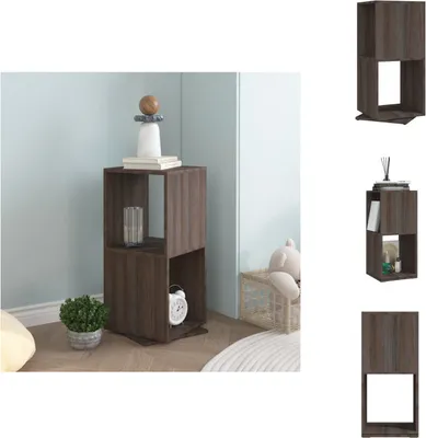 A corner of a room with a wooden shelving unit, a plant, and decorative items.