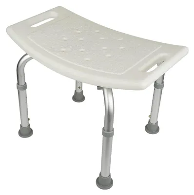 Produktbild von Duschhocker für Senioren - Badehocker Duschsitz - Höhenverstellbar - Rutschfest und stabil - Metallgestell - Für Erwachsene - Weiß