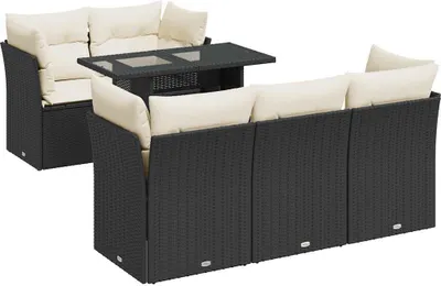 Produktbild von vidaXL 6-tlg. Garten-Sofagarnitur mit Kissen Schwarz Poly Rattan