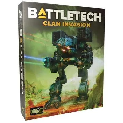 A box for the BattleTech Clan Invasion board game, featuring artwork of a battle mech.