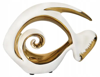 Zdjęcie produktu dla Biała i Złota Porcelanowa Rybka Złota Elegancja Figurka Ozdoba do domu 22cm