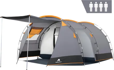 Immagine prodotto di Tenda CampFeuer Super+ per 4 persone, grigio/nero, tenda a tunnel XXL con 2 ingressi e tenda da sole