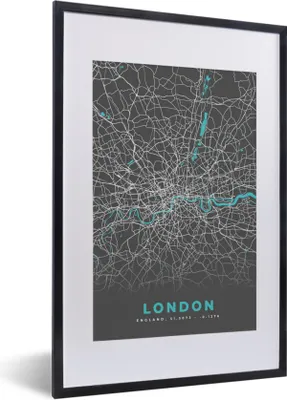 Produktbild von MuchoWow® Gerahmtes Poster London - Stadtplan - Blau - Karte 40x60 cm - Poster mit Schwarzem Bilderrahmen Wandposter Rahmen Foto Bilder - Poster in Rahmen