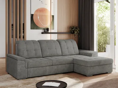 Produktbild von MKS MEBLE Sofa mit Schlaffunktion - Ecksofa mit Schlaffunktion und Bettkasten - Sofa 3 Sitzer - Schlafsofa - Couch - Schlafsofa mit Bettkasten - Madrito L - Grau Struktur - Rechts Seite