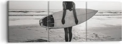 Produktbild von Bild auf Leinwand - Leinwandbild - 3 Teile - Frau Strand Surfen - 90x30cm - Wand Bild - Wanddeko - Wandbilder - Leinwanddruck - Bilder - Wanddekoration - Leinwand bilder - Wandbild - CA90x30-5036