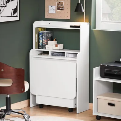 Immagine prodotto di SoBuy Scrivania pieghevole da gaming con carrello: piccola scrivania con ripiano, scrivania pieghevole per montaggio a parete FWT105-II-W