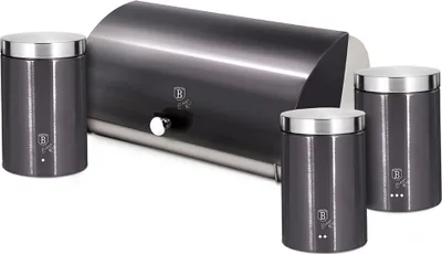 Produktbild von Berlinger Haus Carbon Pro Set aus Brotkasten +3 Küchenvorratsdosen aus Robustem Edelstahl Modernes Design Dunkelgrau /Edelstahl