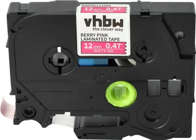 Produktbild von vhbw Schriftband-Kassette kompatibel mit Brother PT 9600, 9400, 9200, 9200PC, 9200DX, 9500, 900F, 9500pc Etiketten-Drucker 5m x 12mm Weiß auf Rosa