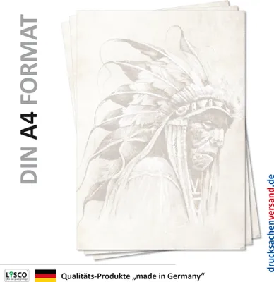 Produktbild von Motiv Briefpapier (MPA-5123, DIN A4, 25 Blatt) Indianer mit Fdernkopfschmuck Motivpapier Kunst Malerei Federn