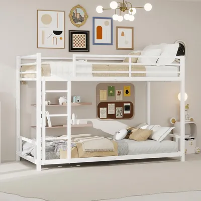 Productafbeelding van Stalen etagerek, 90x190 cm, zwart - Stabiele constructie - Veiligheidsreling - Zonder boxspring