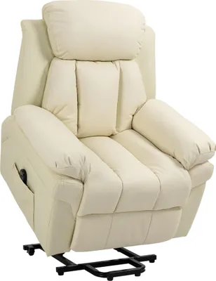 Image de HOMCOM Fauteuil relax électrique inclinable, avec rembourrage épais et télécommande, 96x93x105 cm, couleur crème