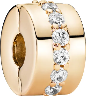 Produktbild von Pandora Gold 759518C01 Clips Charm, Clear Sparkling Row, 14Karat Gold, Clear Cubic Zirkonia
