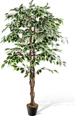 Obrázek produktu pro COSTWAY 160cm umělý fíkus, umělý strom s 1008 listy, dřevěný kmen, květináč