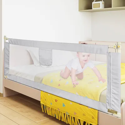 Image de 150cm barrière de lit bébé enfant barrière de lit réglable en hauteur antichute pour lit gris clair