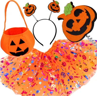 Produktbild von Kürbiskostüm für Mädchen, Faschingsparty, Kinderkostüm, 3-in-1