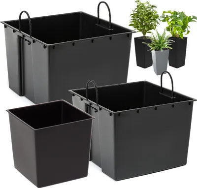 Produktbild von Set 3 Stück Einsätzen Schwarz quadratischen,langlebig, austauschbar 12+20+28 L für Lamela-Töpfe H 46,5 57 68 cm-erleichtert die kontrolle des wassergehalts im Topf,reduziert den Bodenverbrauch
