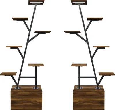 Produktbild von Indoor-Pflanzenständer - Metall-Pflanzenregal mit Grow-Licht und Timer - Mehrere Ebenen - Für Wohnzimmer - Stil C, 2-teiliges Set