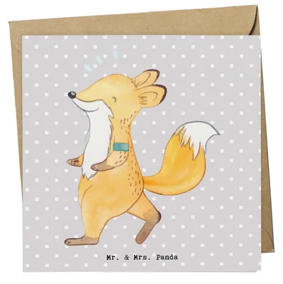Produktbild von Mr. & Mrs. Panda Glückwunschkarte Fuchs Joggen - Grau Pastell - Geschenk, Grußkarte, anlasskarte, faltkarte, Klappkarte, doppelkarte, Dauerlauf, Laufen, Laufsport
