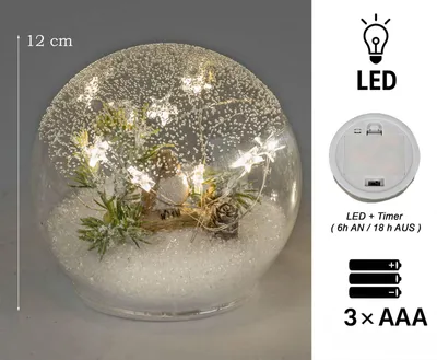 Produktbild von formano Weihnachtskugel LED Dekoration Glaskugel 12cm mit Winterdeko LED-Sternen