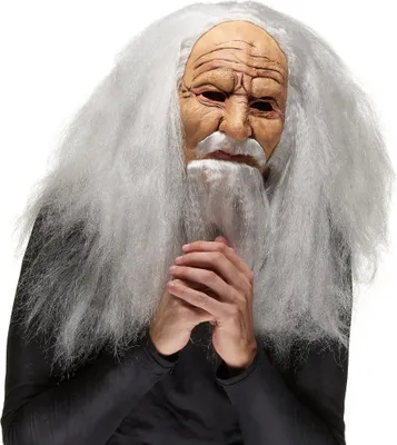 Produktbild von Mächtiger Zauberer Maske mit Perücke und Bart haut-grau - Einheitsgröße