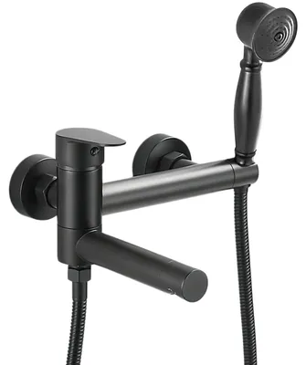 Badkraan mit Handbrause, schwarz, Messing, 24 cm Auslauf