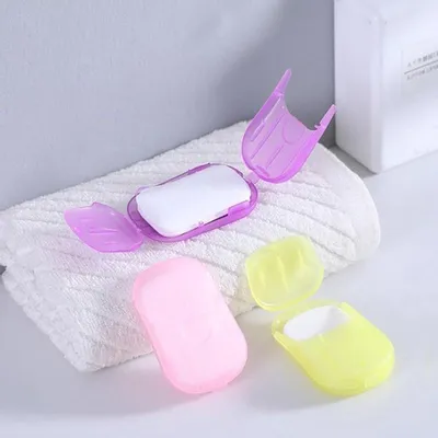 Set aus 4 Papierseifenboxen mit Mini-Seifenblättern, ideal für Reisen und Outdoor-Aktivitäten, praktisch für persönliche