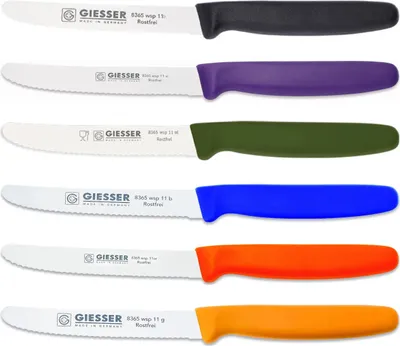 Produktbild von 6er Set bunt Giesser Messer Tomatenmesser Brötchenmesser Allzweckmesser 11cm - 8365 wsp 11-6 s-vi-ol-b-or-g