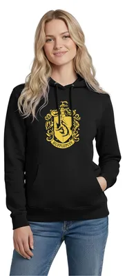 Produktbild von Spreadshirt Harry Potter Hufflepuff Wappen Damen Hoodie, S, Schwarz