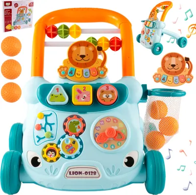 Produktbild von Malplay Kinderwagen Lauflernwagen Interaktiver Lerntisch Musiktafel grün Basketballkorb mit Bälle